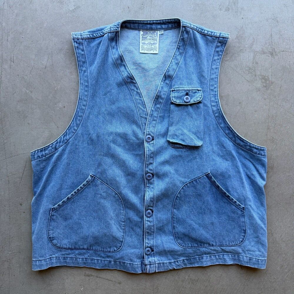 Jungmaven Mens 2XL XXL Denim Jean Vest Jacket Hemp Falcon USA Made Pockets